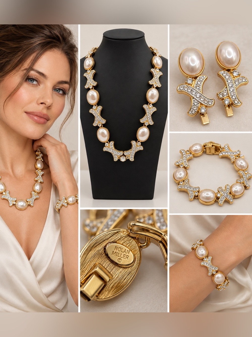 Nolan Miller Gold-Tone Pearl & Crystal Necklace Set